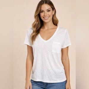 Caslon White V-Neck Pocket Tee – Short Sleeve Slub Knit Top Size 2x